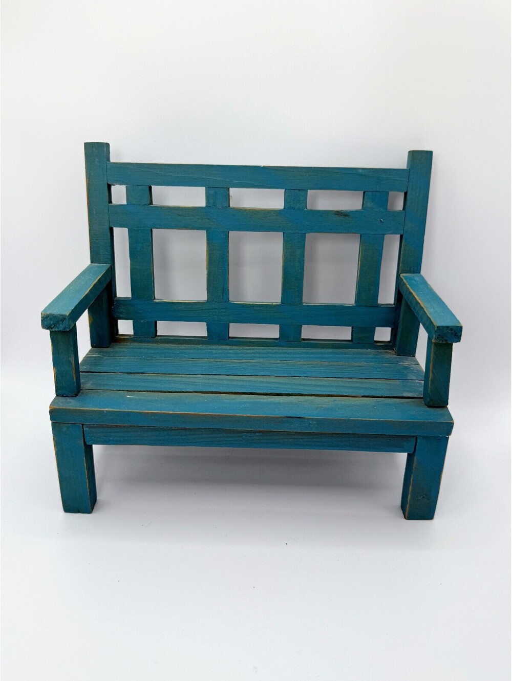 1:6 Scale Handmade Dollhouse Bench Teal Distressed Wood Miniature Garden